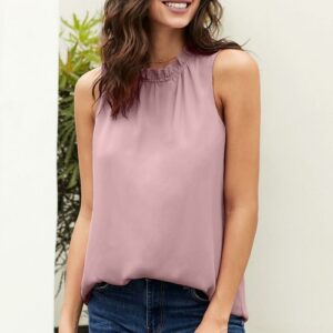 chic-pink-ruffle-trim-neckline-tank-top