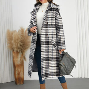 plaid-double-breasted-long-sleeve-longline-coat