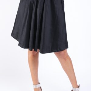 casual-elastic-high-waist-pleated-midi-flare-black-skirt