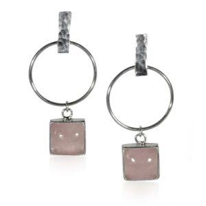 hammered-geometric-hoop-and-rose-charm-sterling-silver-earrings