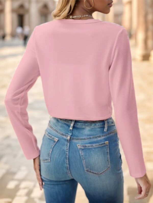 Solid Color Open Front Crop Jacket - Image 2