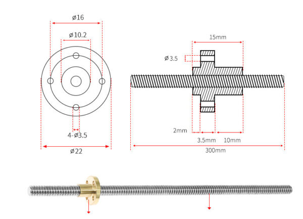 3D Printer Accessories T-shaped Trapezoid Screw - Image 3