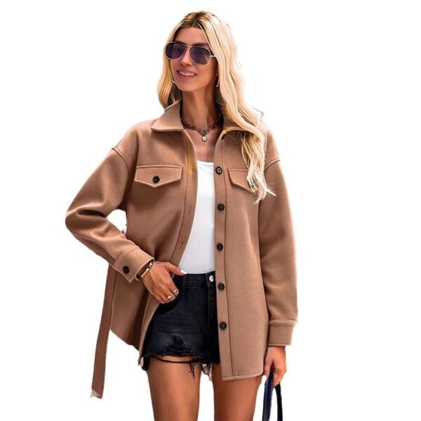 Fashion Pocket Lace Up Short Coat Women's Trench Coat - Image 3
