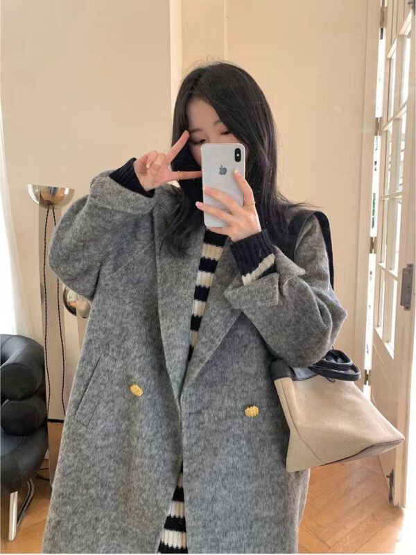 Lapel Loose Over Knee Wool Coat - Image 5