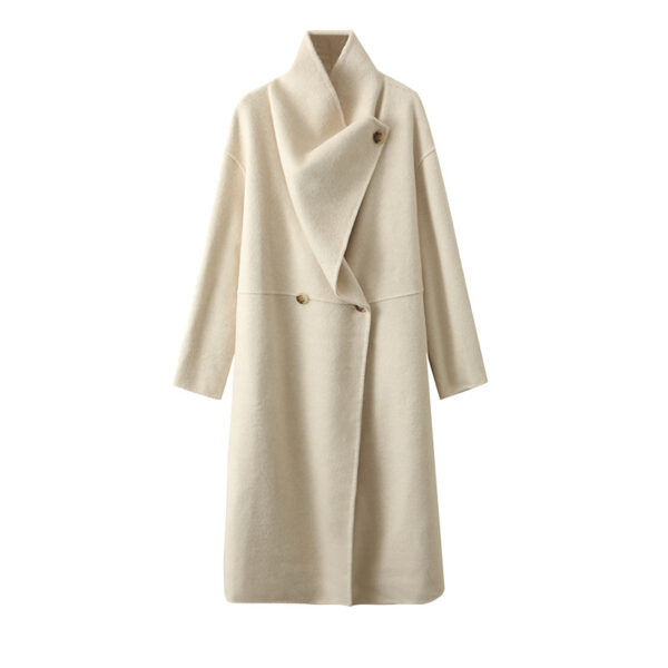 Women's Large Lapel Pure Color Tied Warm Reversible Woolen Coat - Image 7
