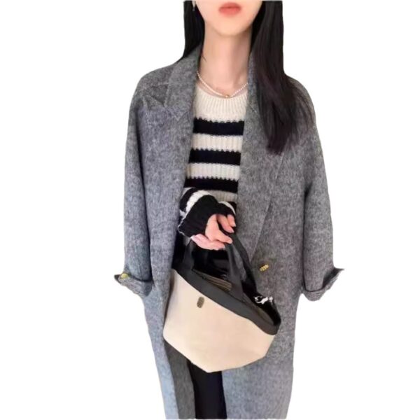 Lapel Loose Over Knee Wool Coat - Image 8