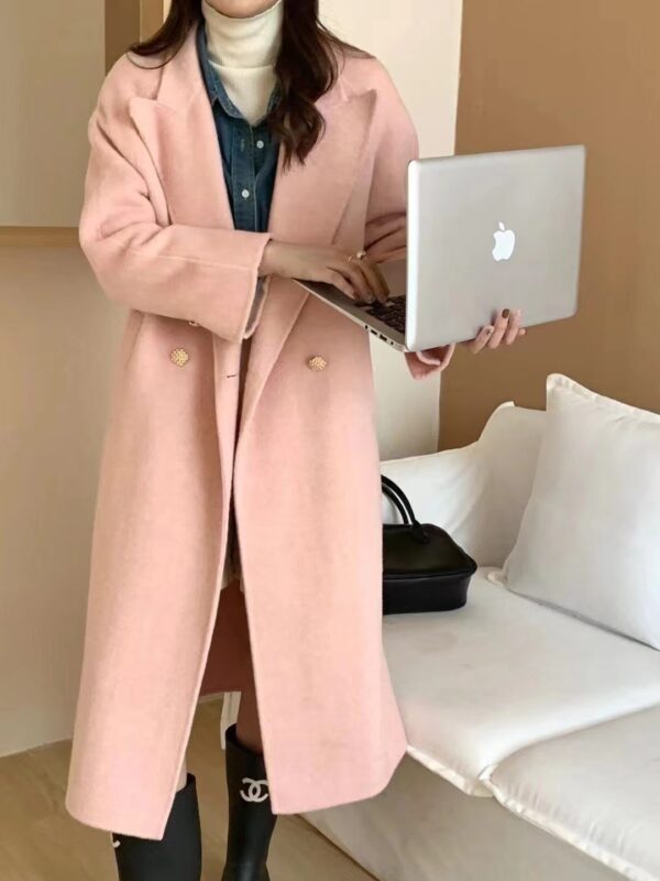 Lapel Loose Over Knee Wool Coat - Image 4