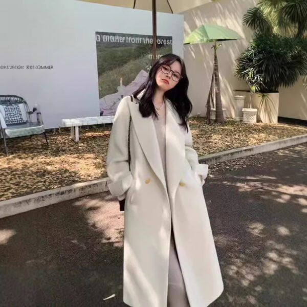 Lapel Loose Over Knee Wool Coat - Image 2