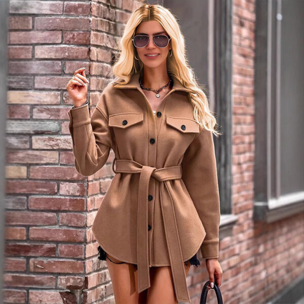 Fashion Pocket Lace Up Short Coat Women's Trench Coat - Image 5
